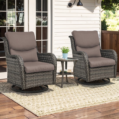 Gymojoy 3 Pieces Patio Furniture Set, Outdoor Swivel Gliders Rocker, Wicker Patio Bistro Set with Rattan Rocking Chair for Backyard,Porch(Beige)