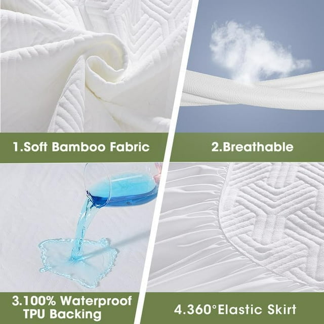 King Viscose Made from Bamboo Mattress Protector Waterproof Mattress Pad Cover with Deep Pocket