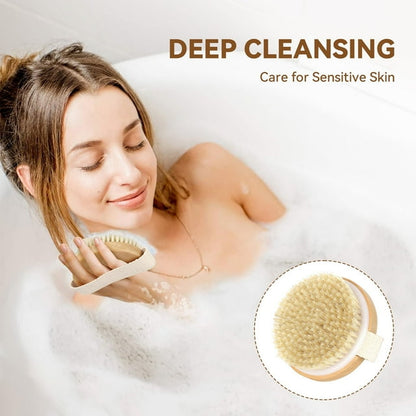 2 Pack Dry Body Brush,Natural Bristle Exfoliating Brush for Dry Skin