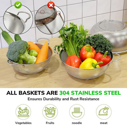 3 Pcs Steel Strainer Set,Handle Micro-Perforated Colander Strainers