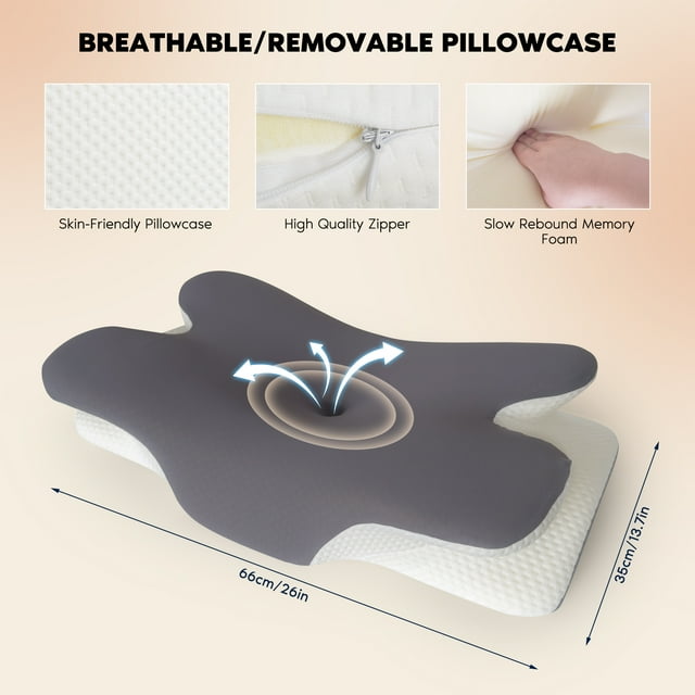 HIJOB Cervical Pillow for Neck Support/Pain Relief, Breathable Memory Foam, Ergonomic Orthopedic Bed Pillows for Side Back Stomach Sleeper