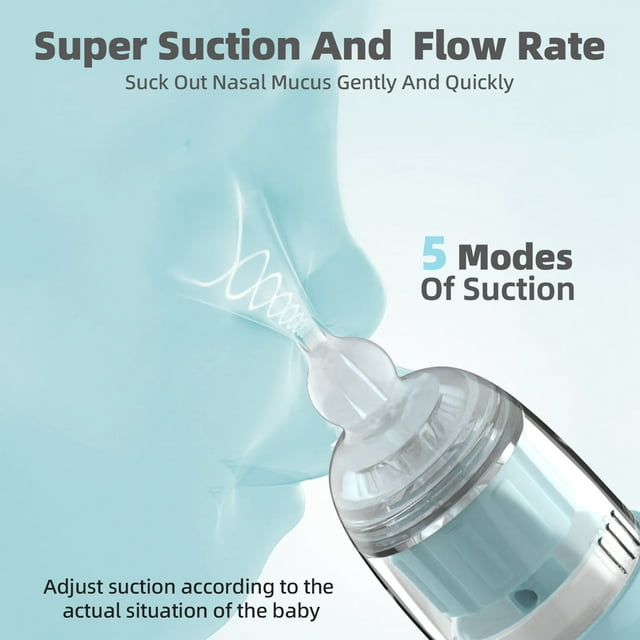 Electric Nasal Aspirator for Baby - Nose Aspirator with 5 Adjustable Suction Levels, 3 Silicone Tips