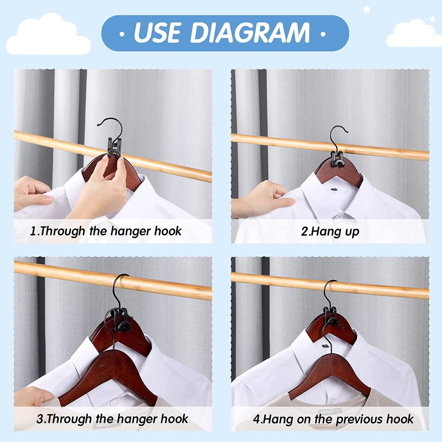 70 Pcs Hanger Hooks For Clothes, Hanger Connector Hooks, Space-Saving Cascading Hangers For Closet Organization, Durable & Easy To Use