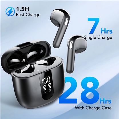 Wireless Earbuds, Bluetooth 5.4 Headphones in Ear buds, HiFi Stereo Wireless Earphones with 4 ENC Noise Cancelling Mics, 40H Wireless Headphones with IP7 Waterproof, LED Display USB C, Mini Ultraligh