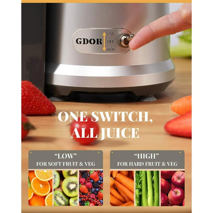 GDOR 1200W Juicer with Larger 3.2" Feed Chute, Titanium Enhanced Cutting System, Centrifugal Juice Extractor Maker with Heavy Duty Full Copper Motor, Dual Speeds, BPA-Free, Silver