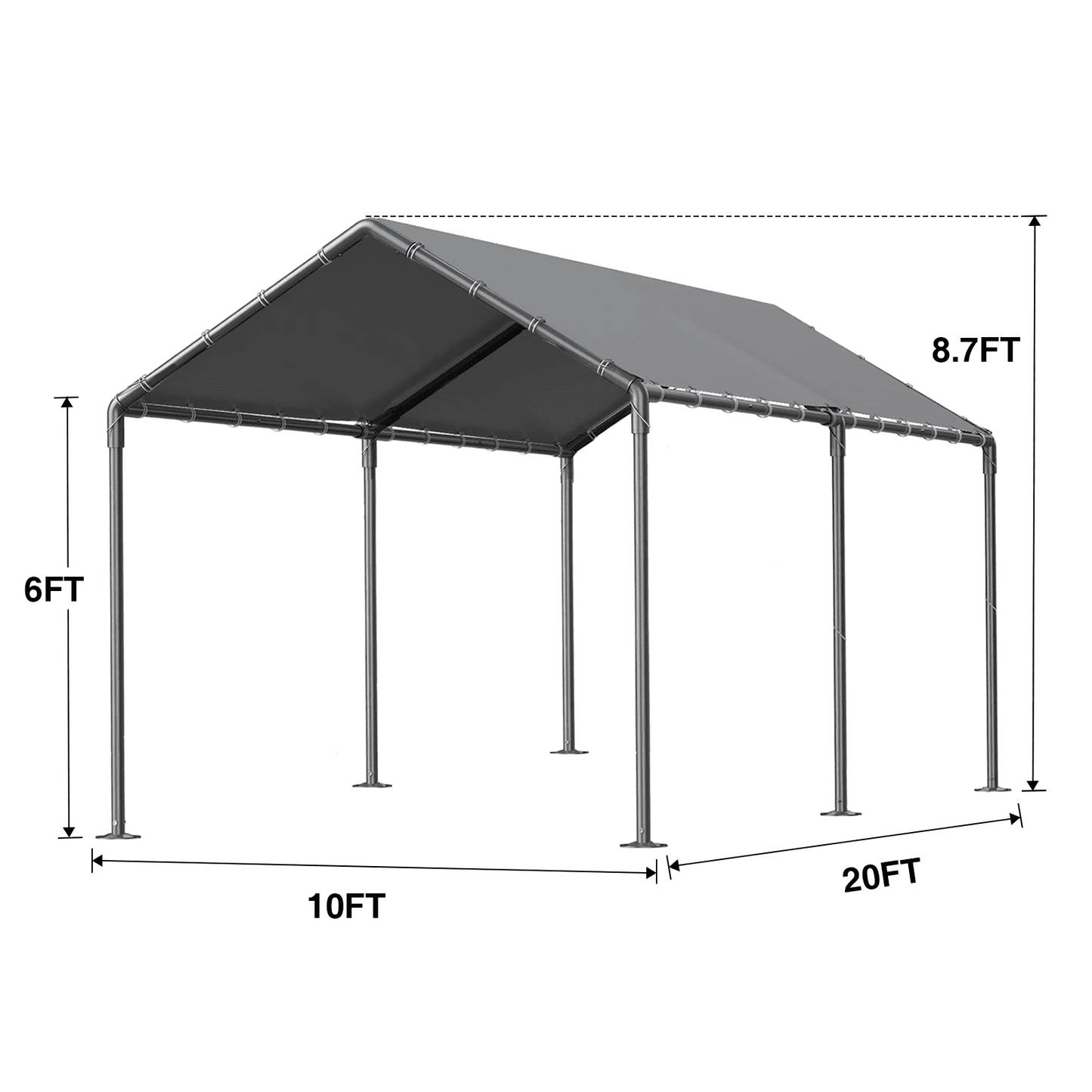 Grezjxc 10x20 ft Metal Carport Car Canopy Portable Car Tent Garage, Gray