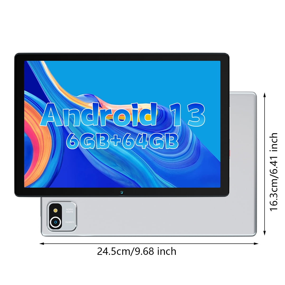 10inch Android 13 Tablet, 6GB RAM 64GB ROM 128GB Expand, Quad-core Processor, 1280x800 IPS HD Touch Screen Tablet, Dual Camera, Bluetooth, 5000mAh Battery,Gray