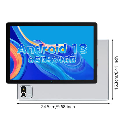 10inch Android 13 Tablet, 6GB RAM 64GB ROM 128GB Expand, Quad-core Processor, 1280x800 IPS HD Touch Screen Tablet, Dual Camera, Bluetooth, 5000mAh Battery,Gray