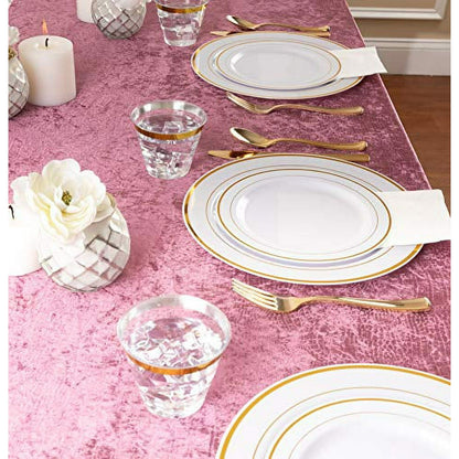 Impresserve Elegant Gold Disposable Plastic Dinnerware Set - 125 Pieces with Plates, Utensils, and Napkins for 25 Guests