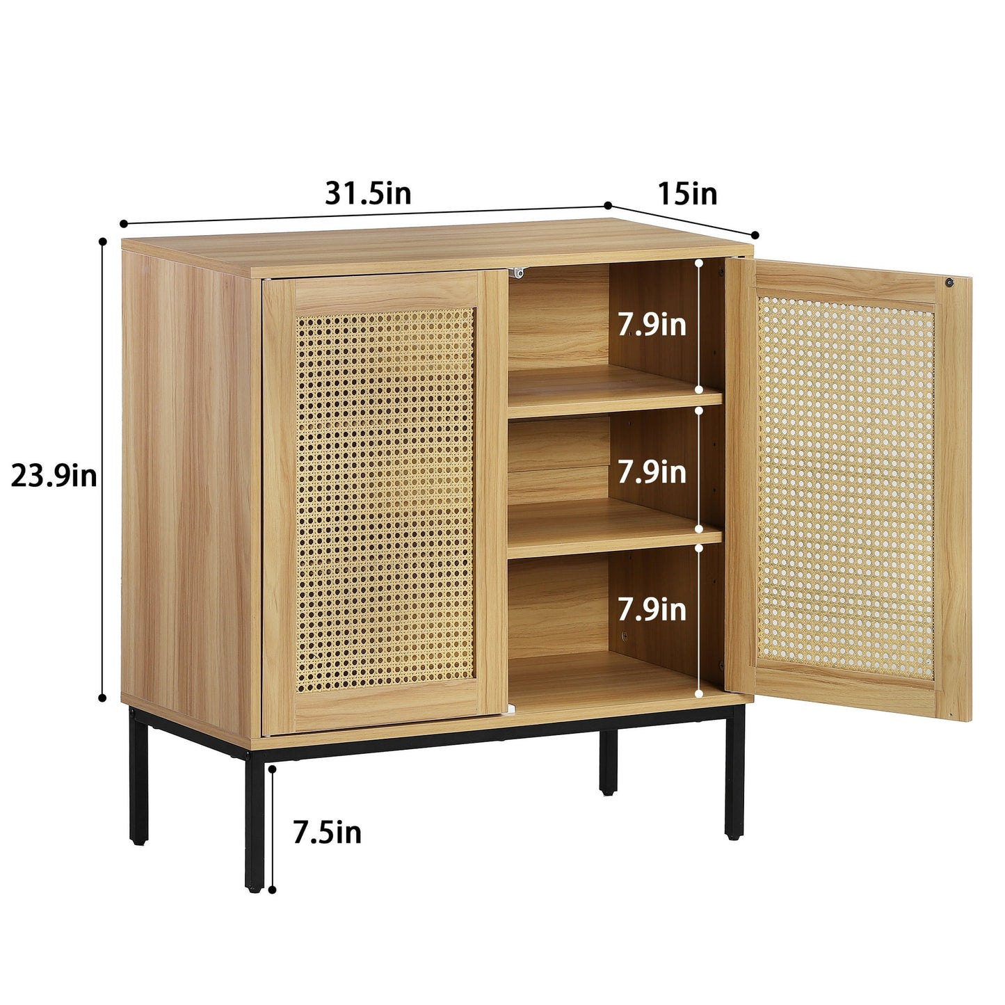 Nifamembo 2-Door Rattan Storage Cabinet, Multifunctional Cupboard for Living Room, Hallway, Kitchen Sideboard