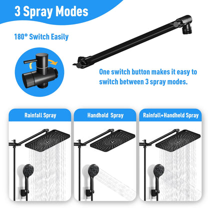 Amobro 12" Shower Head High Pressure Rainfall Handheld Shower Combo Anti-leak Shower Head with Holder, Height/Angle Adjustable, Chrome, Matte Black