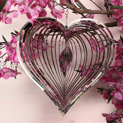 Genreen Wind Spinner Outdoor Metal Decorations,Silver Heart Wind Spinners for Yard and Garden,Stainless Steel Wind Chimes for Outside Decor,Birthday Gifts for Mom,Mother's Day,Aunt Gifts