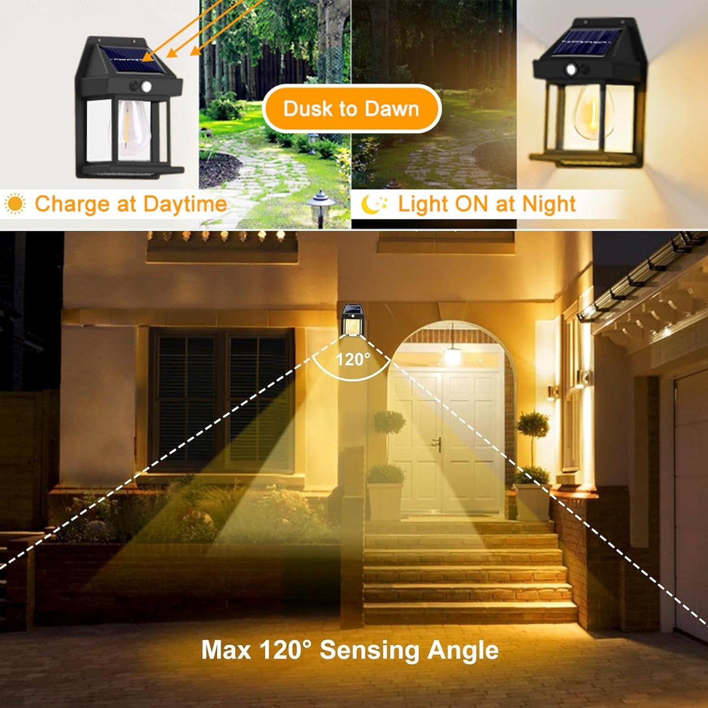 4 Pack Porch Lights,Solar Wall Lights Outdoor,Dusk to Dawn Porch Light Fixture with 3 Modes,Motion Sensor Porch Lights Outdoor for Entryway Front Door,Warm Light