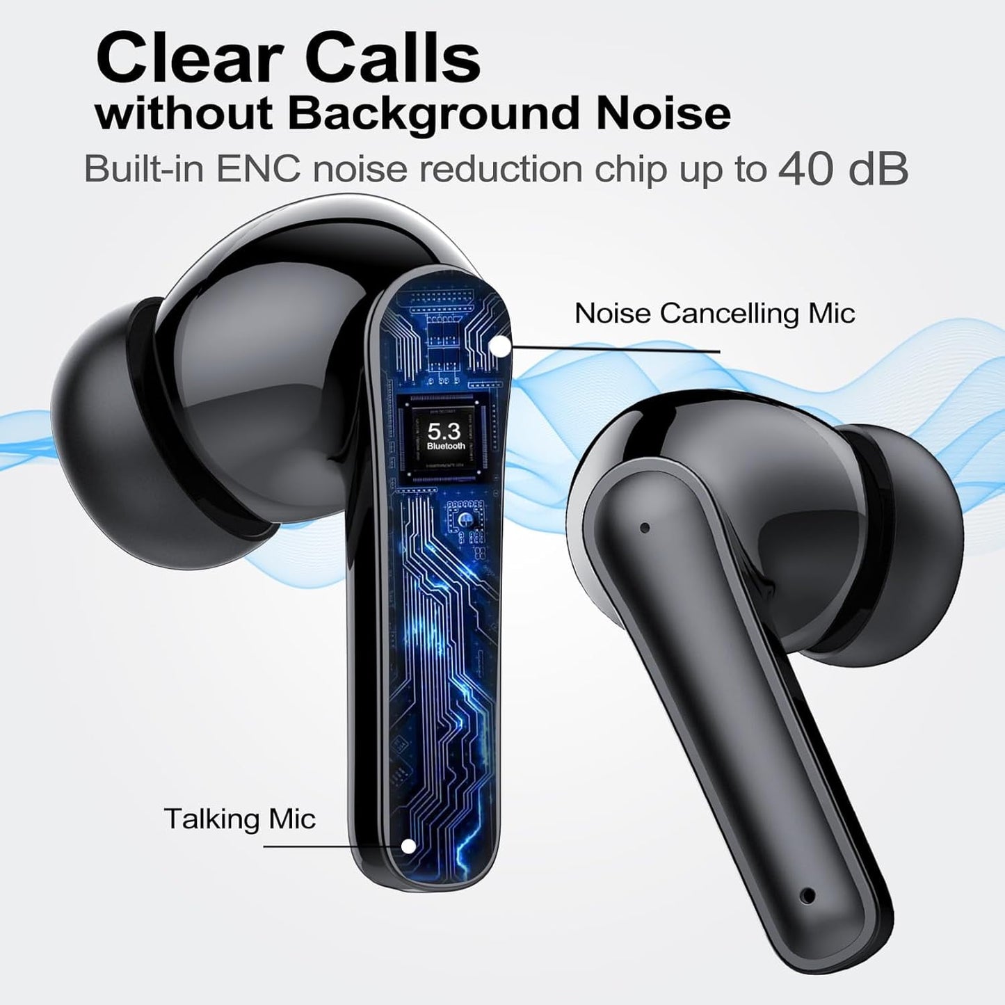 Wireless Ear Buds 48H Playtime Bluetooth Ear Buds Stereo Bluetooth Headphones LED Display IPX7 Waterproof in-Ear Earphones with Mic for TV Smart Phone Laptop Computer Sports