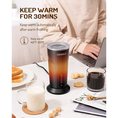 4-in-1 Milk Frother and Steamer, Electric Milk Steamer with Keep Warm Function, Automatic Warm and Cold Foam Maker for Coffee, Latte, Hot Chocolate, Macchiato, Cappuccinos, Black