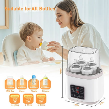 Kailwokk Baby Bottle Warmer, 8-in-1 Fast Milk Warmer for Baby Breastmilk with Timer, Accurate Temperature Adjustment, with Sterili-Zing, Heat, Thaw Function, Fits 2 or 4 Bottles